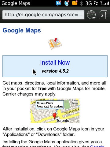Google Maps v4.5.2 for BlackBerry