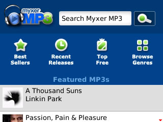 Myxer MP3 apps for blackberry