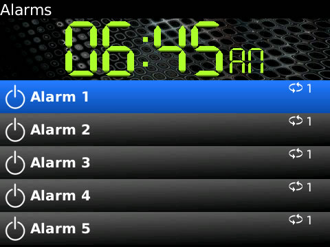 Alarms for blackberry apps
