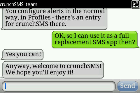 crunchSMS for blackberry 9700 apps