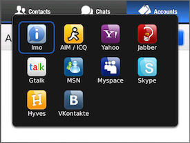 Multiprotocol IM client imo beta for BlackBerry