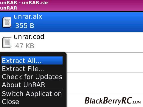 unRAR v1.2 for blackberry applications