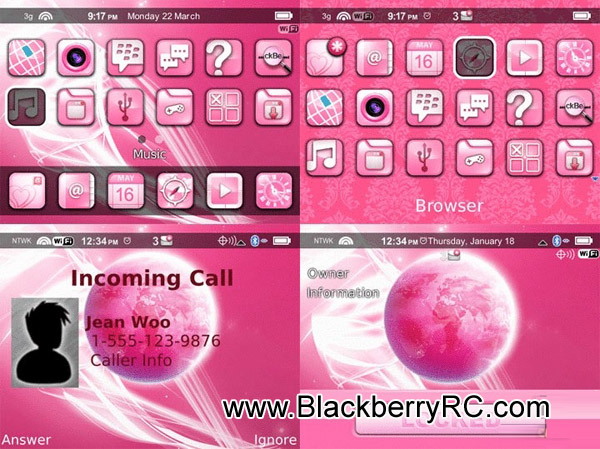<b>Pink miPhone theme for blackberry 85xx,93xx os5</b>
