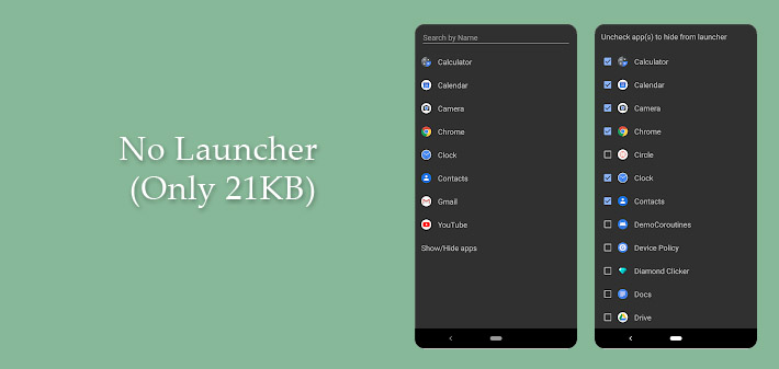 No Launcher (Only 21KB) for android apps